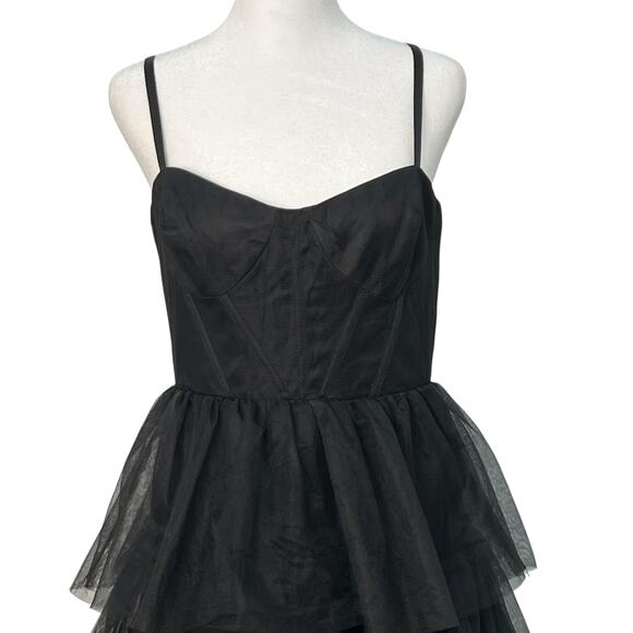 Lulus Rule The Runway Black Mesh Tulle Bustier Tiered Maxi Dress M Formal Party - Picture 3 of 15